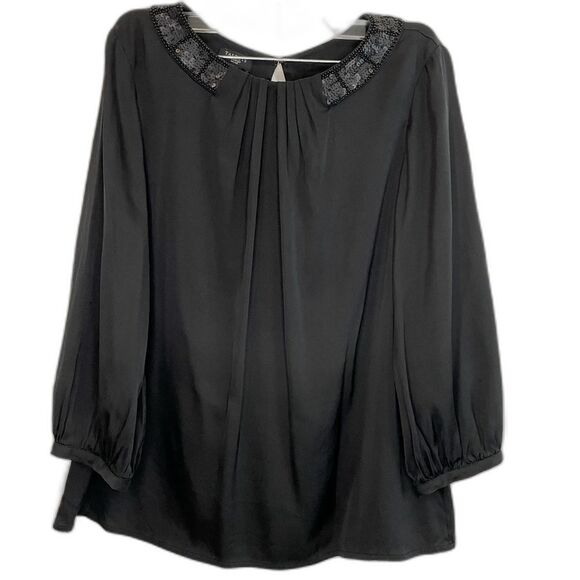 Talbots Women's Black Tunic Blouse with Sequins Neckline - Size 10p - Picture 1 of 11